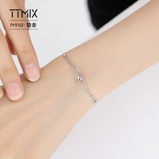 TTMIX platinum bracelet for women pt950 round beads double platinum bracelet romantic birthday gift for girlfriend 3.3-3.5g 16+2cm