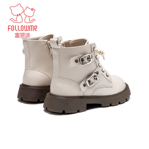 Fuluo Mi girls Martin boots winter new fashionable versatile short boots children's campus small leather boots off-white 32