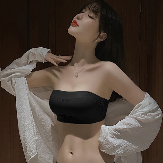 Maolu Valentine's Day Gift Strapless Bra No Wires Anti-Exposed Wedding Dress Sexy Push-up Small Breast Beautiful Back Underwear Women Skin Color Bra + Underwear 75A B-Cup