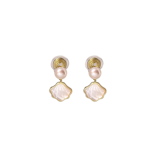 Idel has no pierced ears, shell imitation pearl earrings, new mosquito-repellent disc earrings, women's French retro earrings, shell earrings E2811