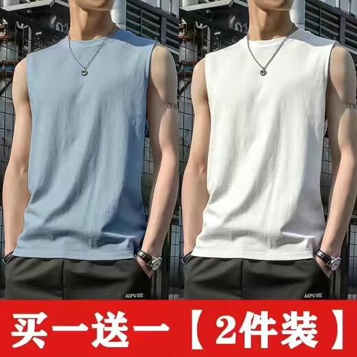 玺物坎肩背心T恤男短袖夏季纯色马甲男训练背心跑步运动健身 白色+黑色 XL -建议110-130斤左右
