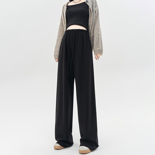 Miduli maternity wide-leg pants for outer wear autumn and winter loose casual pants straight-leg glutinous rice pants drawstring trousers black L