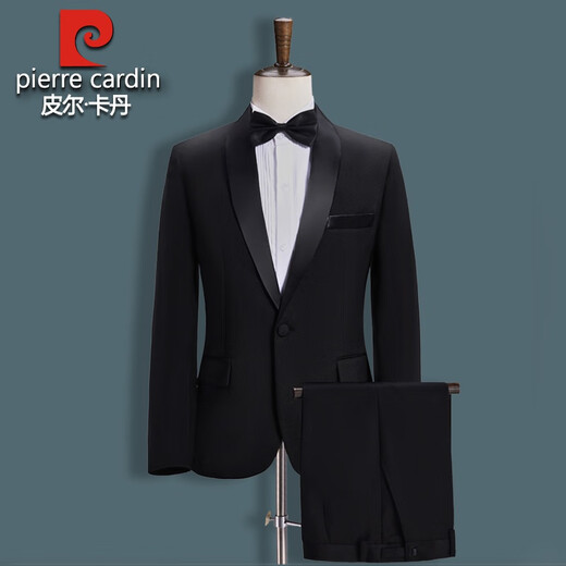 Pierre Cardin Performance Clothing Men's Art Exam Suit Singer Host Dress Men's Suit Suit Stage Performance Chorus Clothing Black Green Fruit Collar Suit Pants Tie Waistband L 145Jin Jin is equal to about 0.5 kg