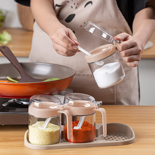 Mengting glass seasoning box seasoning bottle household salt shaker seasoning jar set seasoning box 3-piece set with storage rack