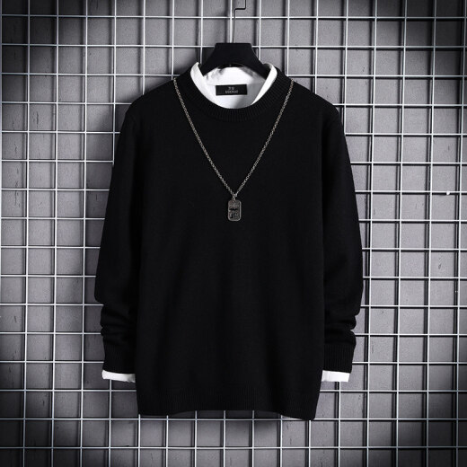 Winter turtleneck sweater Korean style trendy loose plus velvet thickened men's wool sweater bottoming sweater jacket black round neck M