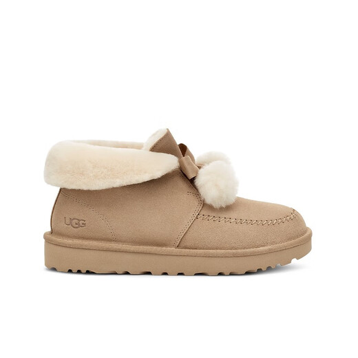 UGG Autumn Women's Fashionable and Comfortable Flat Bottom Round Toe Bow Fold-Up Lazy Fur Shoes 1153517 SWD | Sawdust Color 38