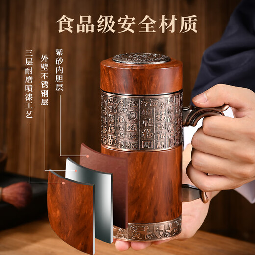 
Hantang Yixing Purple Clay Inner Bottom Insulation Cup Health Care Men and Women Baifu High-end Tea Cup for Parents and Elderly Gift Customized Mahogany Grain Baifu Straight Cup