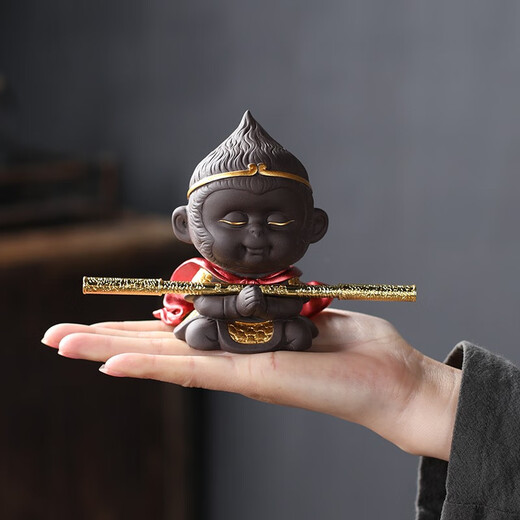 Yuxuan Purple Clay Tea Pet Handmade Monkey King Monkey King Personalized Creativity Can Raise Tea Art Tea Play Car Ornament Monkey King Youran--With Golden Hoop