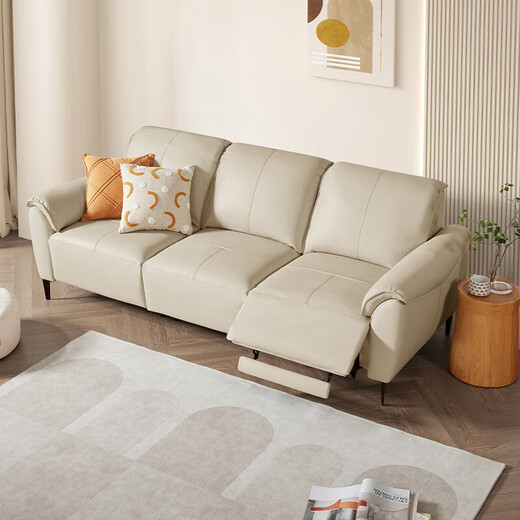 
Gujia Home KUKA smart home Italian minimalist electric function sofa living room front layer yellow cowhide zero wall seat 6175B [Morning mist green] triple double electric