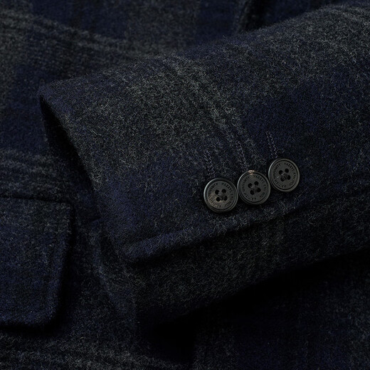 
HAZZYS men's winter mid-length woolen jacket wool blended plaid coat men's ABSZH0BDH31 Navy NV L (175/96A 48)