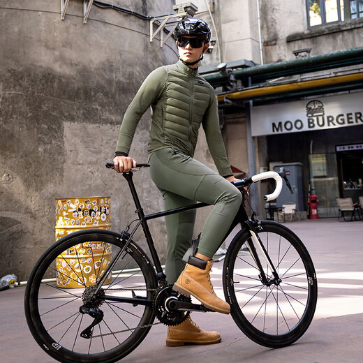 Santic autumn and winter lightweight down long-sleeved cycling jersey, bicycle warm cycling top, cycling jacket for men and women, Bocha Green, Men's L