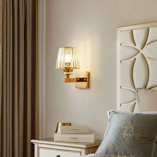 Yilin's new modern minimalist bedroom bedside lamp light luxury crystal wall lamp living room study corridor aisle stairwell lamp 01 model with LED three-color light 12W
