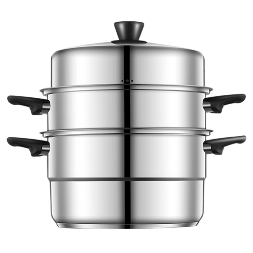 ASD steamer 304 stainless steel true three-layer heightened steamer large capacity steamed bun pot double bottom open flame induction cooker universal large size large capacity steamer 3 layers 34cm