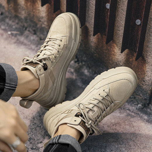 Región Occidental Camel Men's Shoes Boots Martin Boots Middle Top Men's Autumn Men Turny Trabajo al aire libre Botas High Top British Apricot Color 41