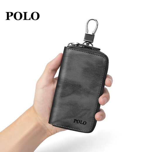 POLO钥匙包男士头层牛皮腰挂钥匙扣多功能零钱包牛皮卡包二合一父亲节