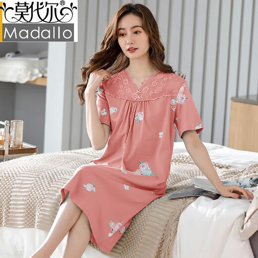 Modal High-End-Nachthemd für Frauen im Frühjahr und Herbst Sommer reines Baumwoll kurzärmelige schwangere Frauen losen dünnen langen Rock mittleren Alters im mittleren Alter großer Pyjamas T9901_nightgown M (80-100jin [Jin gleich 0,5 kg]))