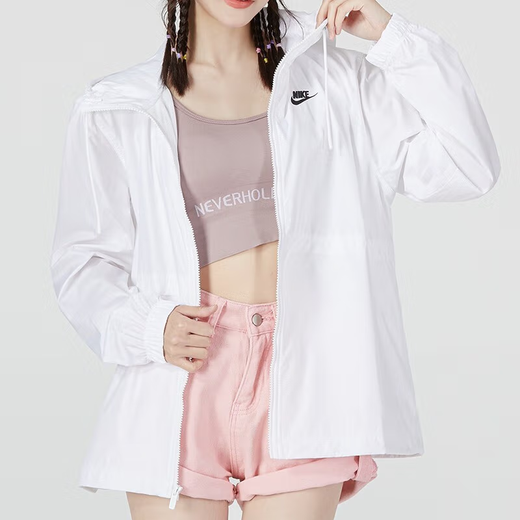 Nike (Nike) Jacke Frauen Frühling Neues lässige Outdoor-Sport komfortable atmungsaktive Kapuze mit Kurztrocknen winddichtem Jacke DM6180-100 Weiß M.
