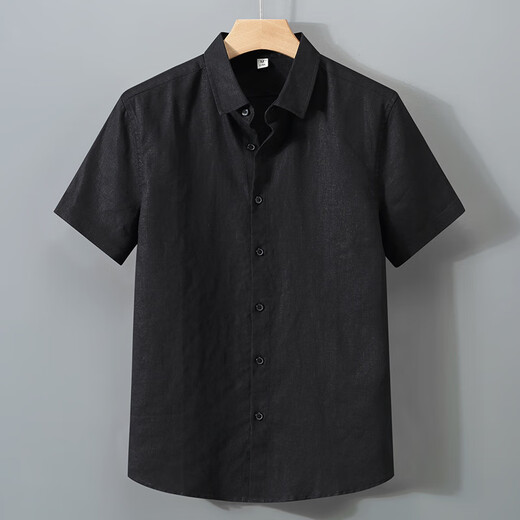 100%纯亚麻料短袖衬衫男士日系复古棉麻布上衣服夏季薄款休闲衬衣 灰色935  薄款 XL （135-155斤）