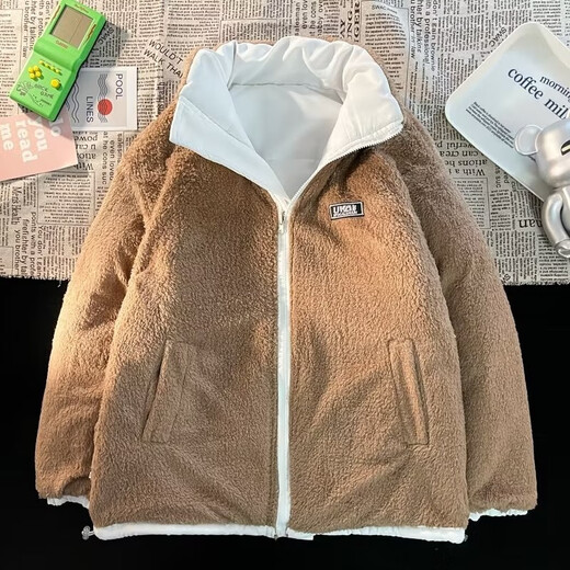 斯比来 棉服男2024冬季新款加厚羊羔绒外套美式休闲宽松时尚情侣棉衣 1706白色 XL（120-140斤）