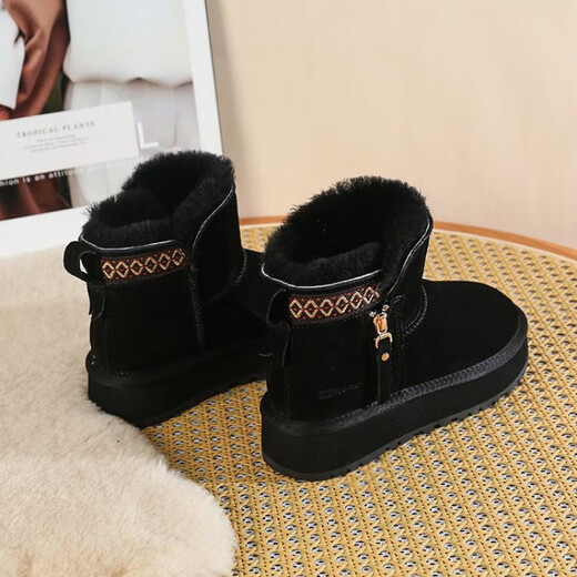 Belle's wool snow boots women's fur integrated 2024 new thick-soled side zipper short boots plus velvet thickened anti-slip cotton shoes gray 37