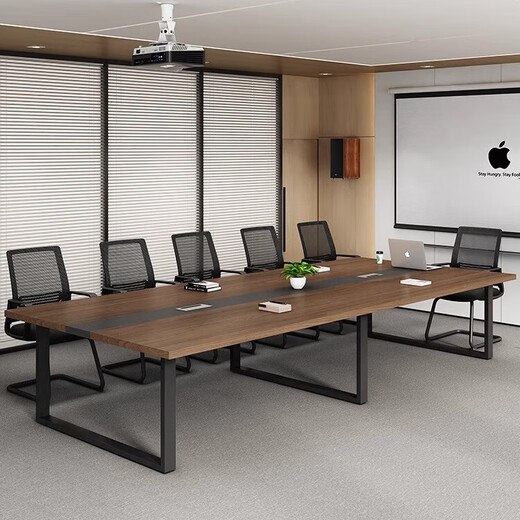 民溪会议桌【当日发货】长桌简约会议室洽谈桌工作办公桌接待培训桌 【橡木灰+黑架】加厚桌面 【480*130cm】 18人可坐