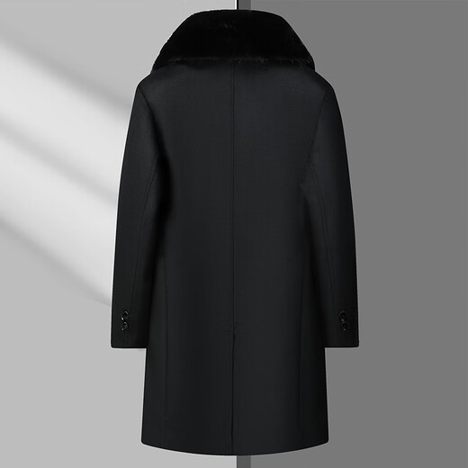 Woodpecker Woolen Coat Men's Middle-aged and Elderly Winter Dad's Clothing Plus Velvet Thickened Elderly Long Over-the-Knee Woolen Coat Jacket Black 175