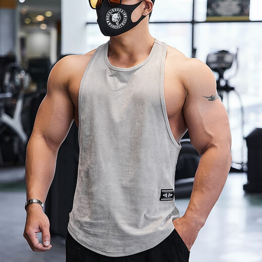 Lutielang professional fitness clothes loose quick-drying sleeveless blouse muscle training racer vest running sports men cement gray M