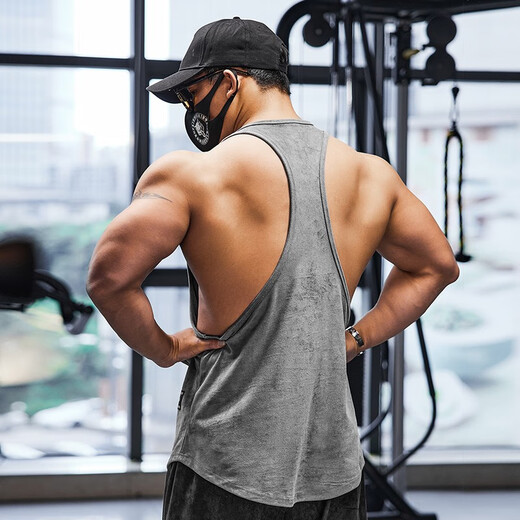 Lutielang professional fitness clothes loose quick-drying sleeveless blouse muscle training racer vest running sports men cement gray M