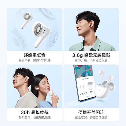 VivoTWS Air2 Wireless Bluetooth Headset Surrounding Heavy Bass Ultra-Lightweight and No Feeling to Wear 30 Hours Long Battery Life Night Blue vivo TWS Air2 95 New Bare Metal