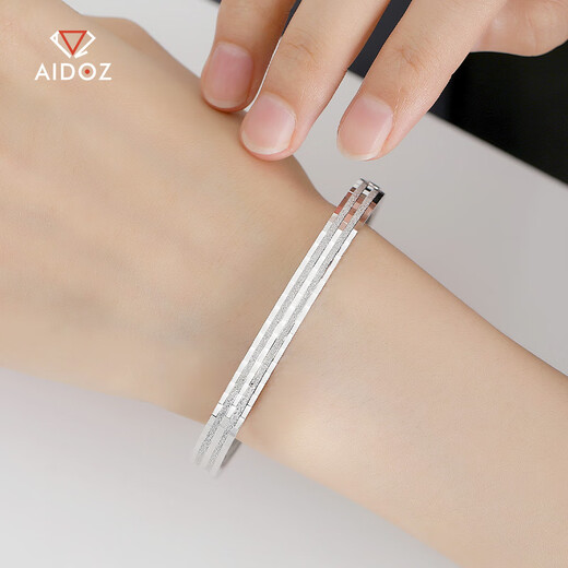 Aido Diamond Platinum Bracelet Women's Boutique pt950 White Gold Shining Double Sand Carving Track Wide Surface Perfect Circle Semi-Solid Inner Diameter 60mm Weight 23.79g Width Approximately 6.0mm