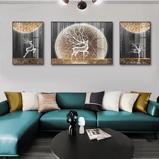 
Little Lulin living room decoration painting black, white and gray style hanging painting sofa background wall mural modern simple western wall abstract elk painting starry sky elk-15827 fabric painting 100*70 on both sides 50*70 black frame