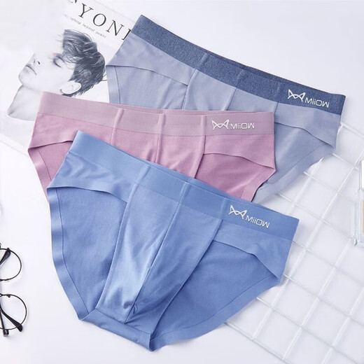 MiiOW Men's Briefs Briefs 60 Count Modal Cotton Mid-waist Breathable Solid Color Seamless Antibacterial Thong Men Light Gray Blue + Gray Green + Iron Gray (Three Packs) XL -175