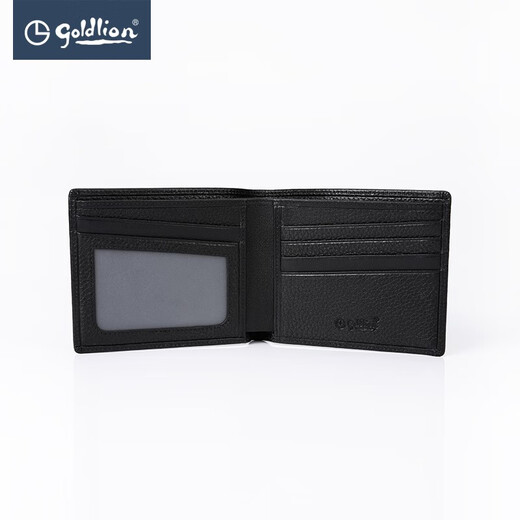 Jinlilai [top layer cowhide] wallet for men's lychee pattern classic business gift short horizontal silver bag Chinese Valentine's gift 99P2-Black
