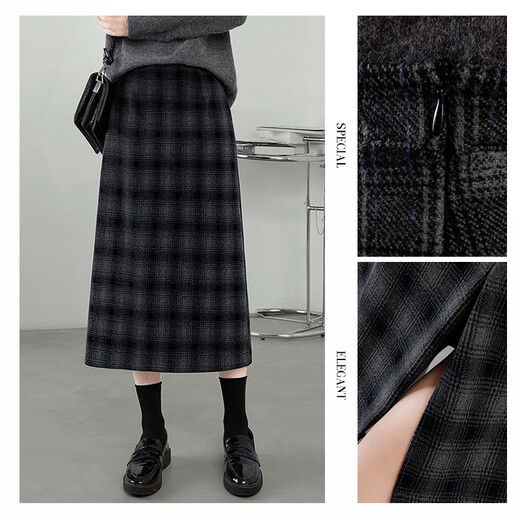 Cypress Plaid Skirt 2025 Autumn New Women's High Waist Slim Slit Midi Skirt