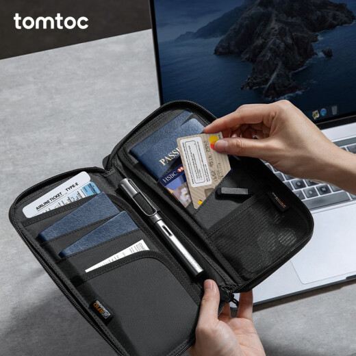 tomtoc护照夹护照包旅行大容量收纳银行卡保护套钱包防盗刷证件包T03 曜石黑 可收纳3～4本护照