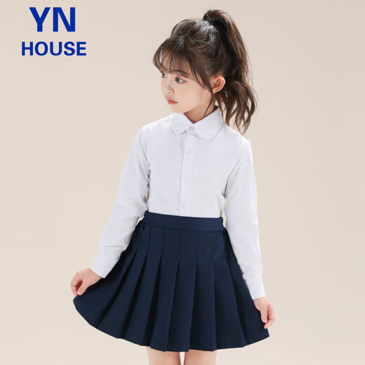 Yinuofang girls' shirt white long-sleeved round neck spring and summer new student Children's Day performance school uniform children's casual T-shirt loose