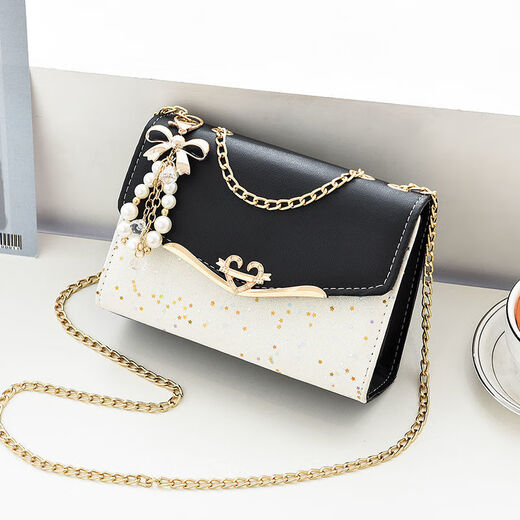 一竹春包包女新款百搭斜挎包亮片时尚单肩包韩版女士挎包 米白（送挂件）