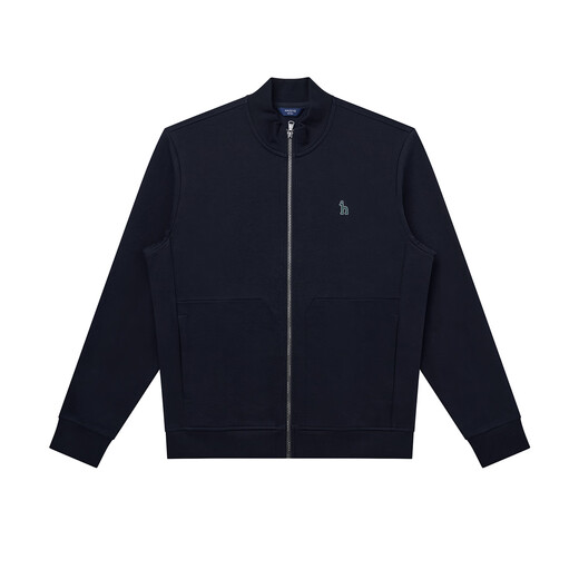 HAZZYS Men's Autumn Casual Jacket Liquid Ammonia Craft Classic Stand Collar Knitted Jacket Men ASVZU0CCX17 Dark Navy Blue DN L (175/96A 48)