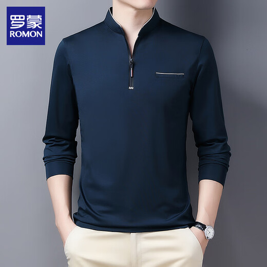 T-shirt à manches longues pour hommes Romon 2024 Spring and Automne Nouveau Sweat-shirt de col décontracté en vrac en vrac 6625 Bleu profond XL [126-140Jin [Jin est égal à 0,5 kg]]]