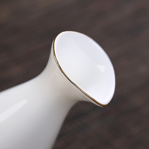 Bi Fang utensils Dehua mutton-fat jade white porcelain wine set set with gold tracing, small wine cup, half Jin Jin is equal to 0.5 kg, sake and white wine divider, three liang ceramic small wine cup set, beauty pot, one pot, 6 cups - gold tracing style (flask 170 ml)