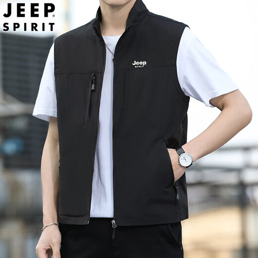 JEEP SPIRIT Jeep Spiritual Vest Summer Men's Thin Stand Collar Vest Vest Zipper Horse Clip Jacket Outer Wear Black Inner Bag Style 857.0 XL 130-145Jin [Jin equals 0.5 kg]