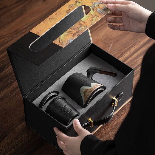 SUSHI CERAMICS office cup, hand-painted glaze painting, thousands of miles of rivers and mountains, wealth-gathering water cup, ceramic liner, filter tea cup, souvenir gift box