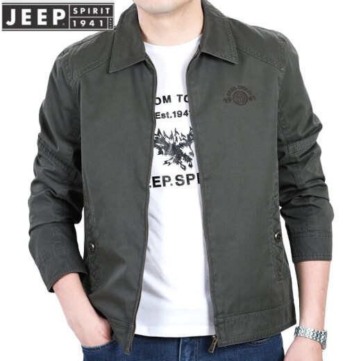 JEEP SPIRIT夹克男外套翻领纯色棉上衣中年男士商务休闲男装褂子外套【易穿搭 7229军绿色 XL 码建议140-155斤