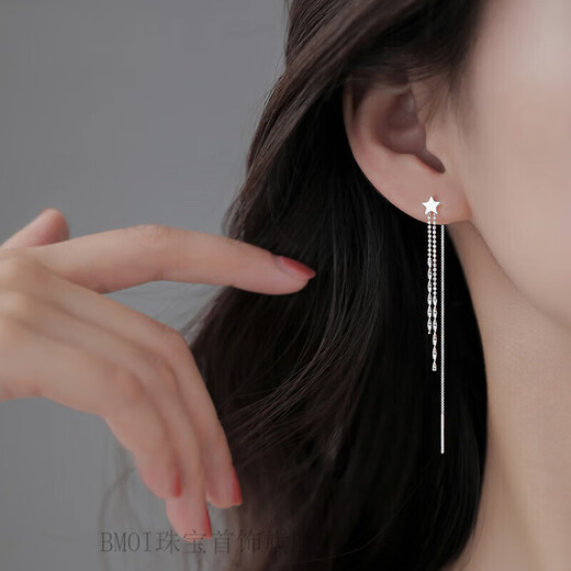 BMOI Old Phoenix 999 pure silver tassel ear wire earrings women's long earrings earrings jewelry earrings