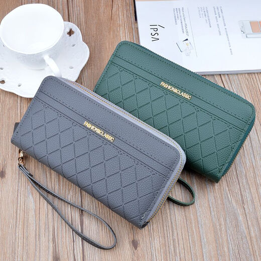 Knusprige Gruppe Neue Doppel-Reißverschluss Frauen Brieftasche Frauen Lange Mutter Brieftasche große Kapazität Kupplung Doppelschicht Multi-Card-Handy-Tasche Schwarz [Doppel-Reißverschluss]