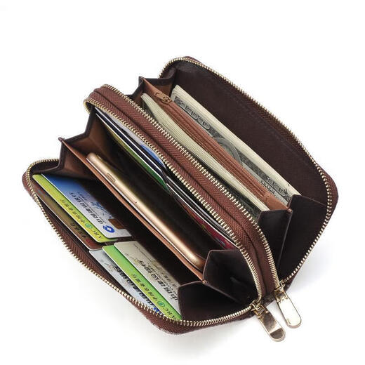 OLOEY手包女士手拿包欧美时尚钱包女女士长款钱包大容量拉链手拿 GD双拉链-深啡色