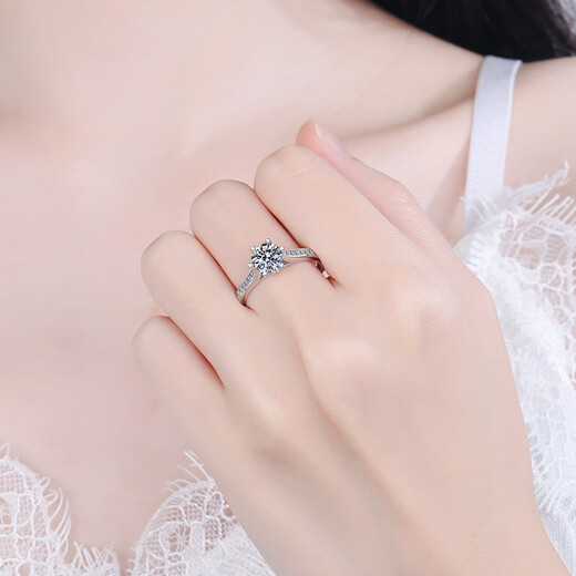 AVHE platinum diamond ring crown micro-paved snowflake six-claw cultivated diamond D color artificial real diamond wedding gift Chinese Valentine's Day snowflake bouquet micro-paved - 20 points diamond D color 9-20 circle can be consulted