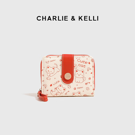 CHARLIE & KELLI官网 CK轻奢包包女包卡通风钱包女士2025新款零钱包卡包手拿包 橙红色