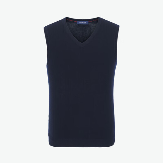 YOUNGOR sweater vest for men, ribbed collar, machine washable, all-wool worsted wool to improve anti-pilling and anti-static properties, navy L 105c