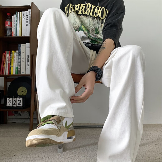 
Tomizu American high street white straight jeans men's spring and autumn new casual trousers cleanfit wide-leg pants trend XZ718-1-K628 white 2XL [Recommended 154-174Jin [Jin equals 0.5 kg]]